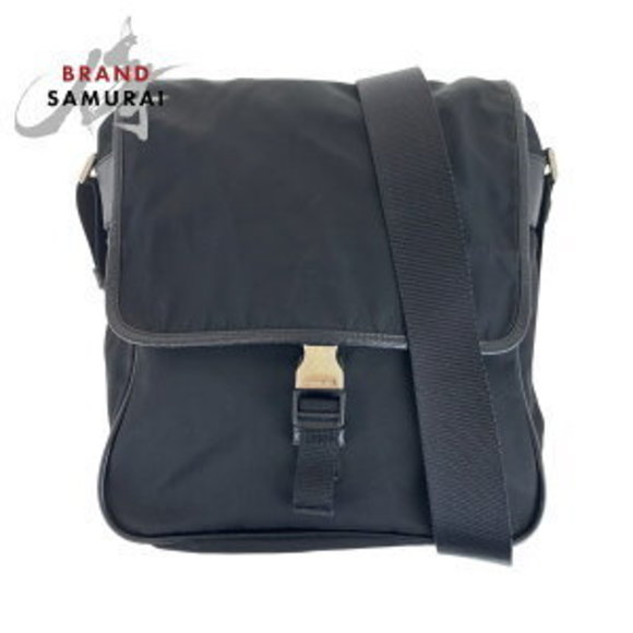 Prada triangular Bag pouch nylon black Tessuto Shoulder Saffiano - Picture 1 of 9